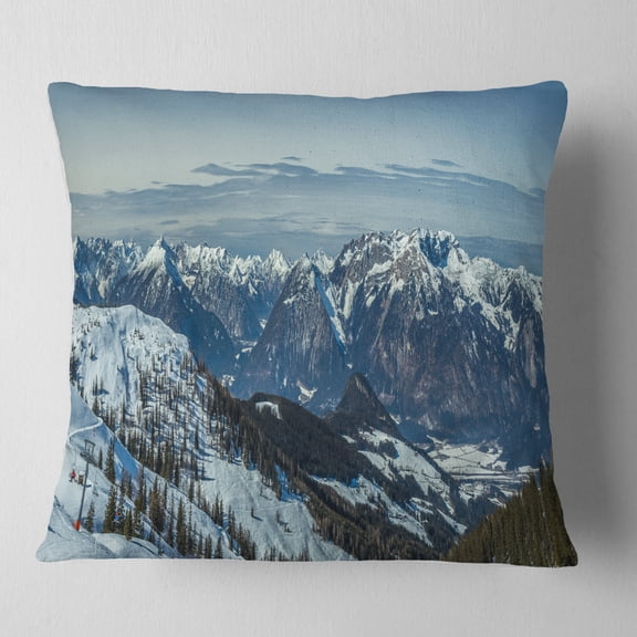 Designart White Ski Slope Panoramic View - Landscape Printed Throw Pillow - 18x18