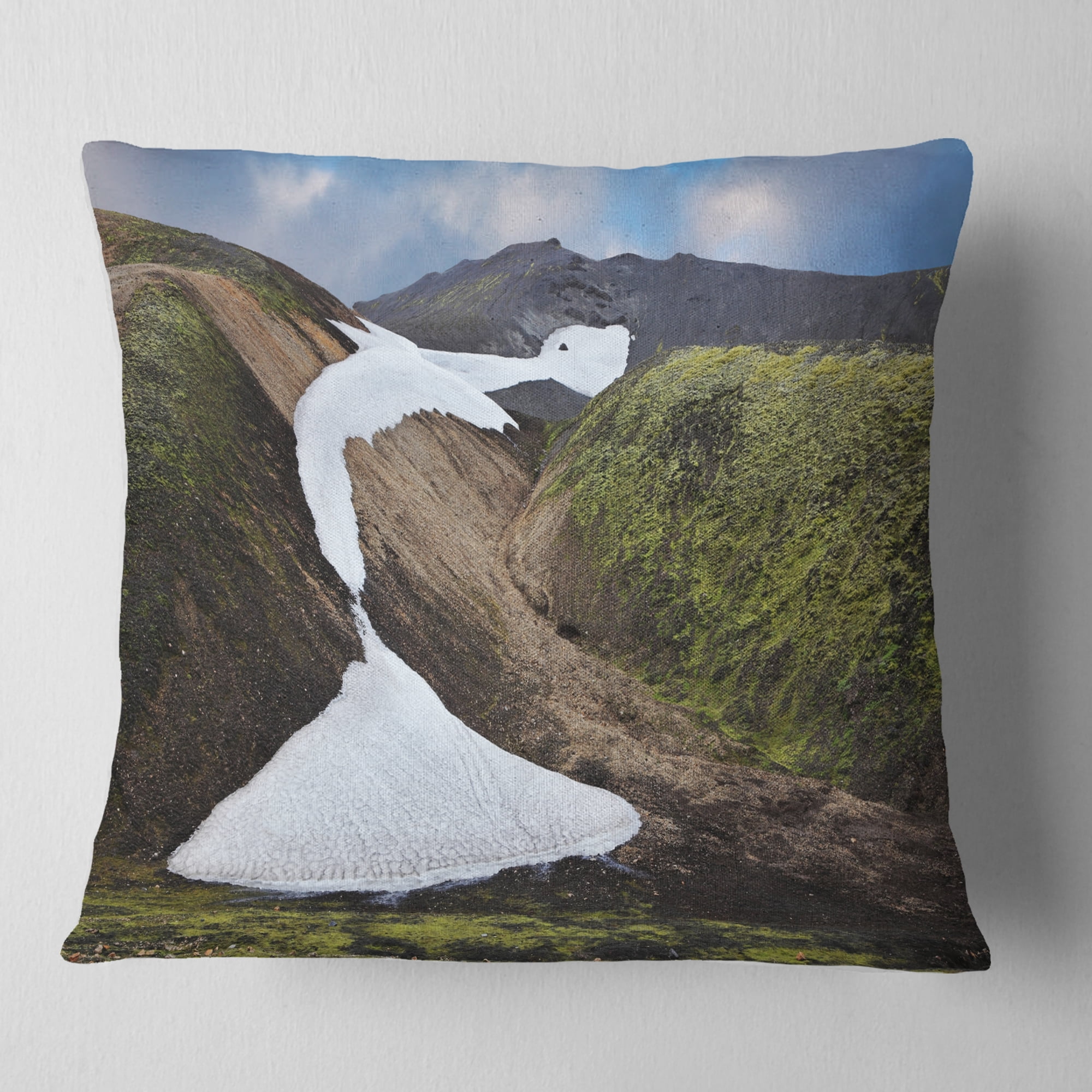 Designart White Spots Snowfields In Gullies - Landscape Printed Throw Pillow - 16x16