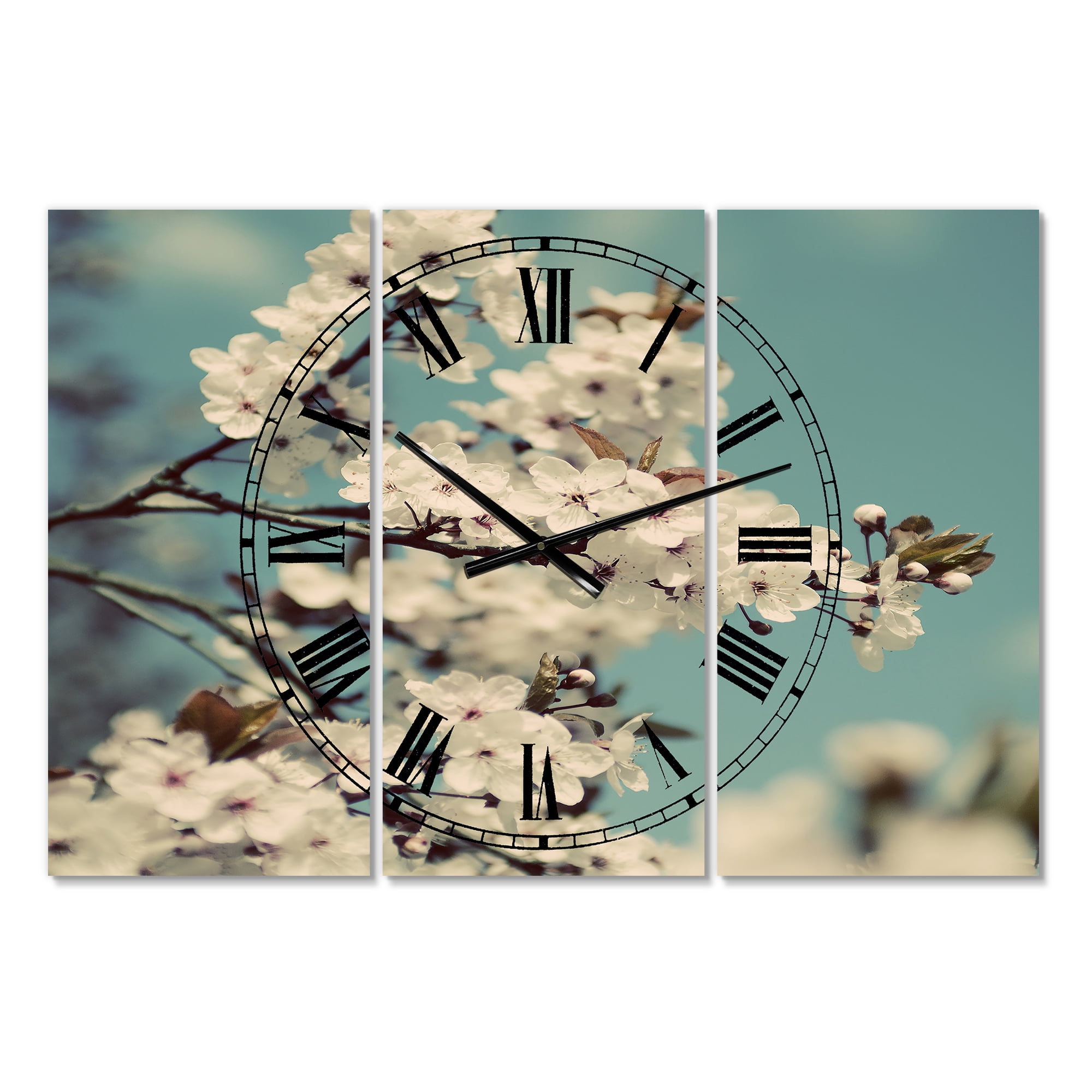 Designart 'White Spring Blossom' Oversized Cottage Wall Clock
