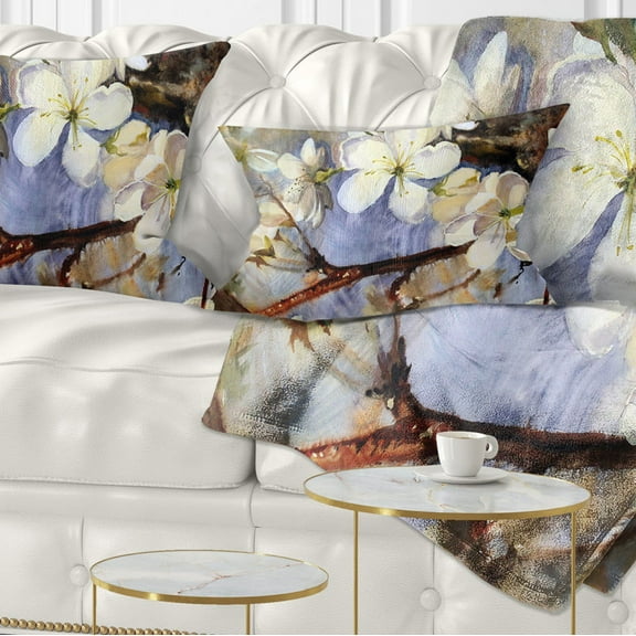 Designart White Spring Flowers - Floral Throw Pillow - 12x20