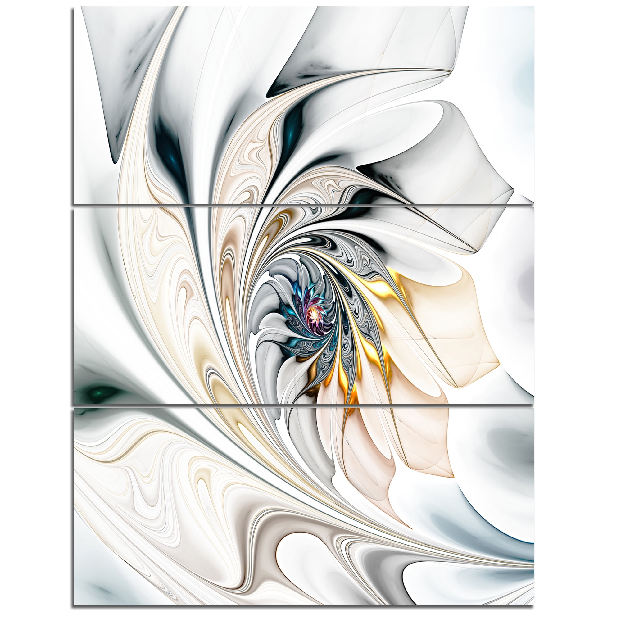 Designart 'White Stained Glass Floral Art ' Large Floral Wall Art Canvas