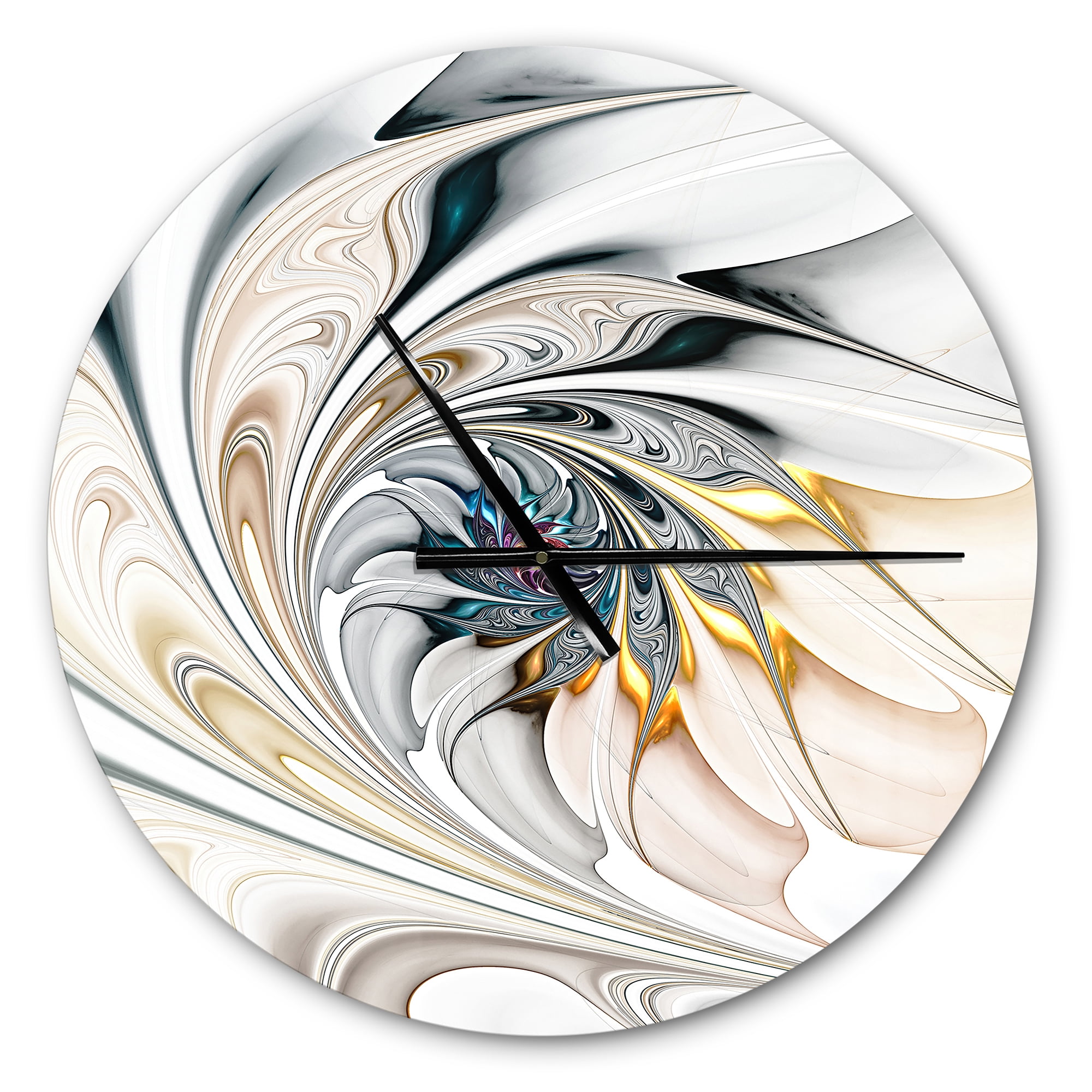 Oversized White and Beige Aluminum Floral Art Wall Clock