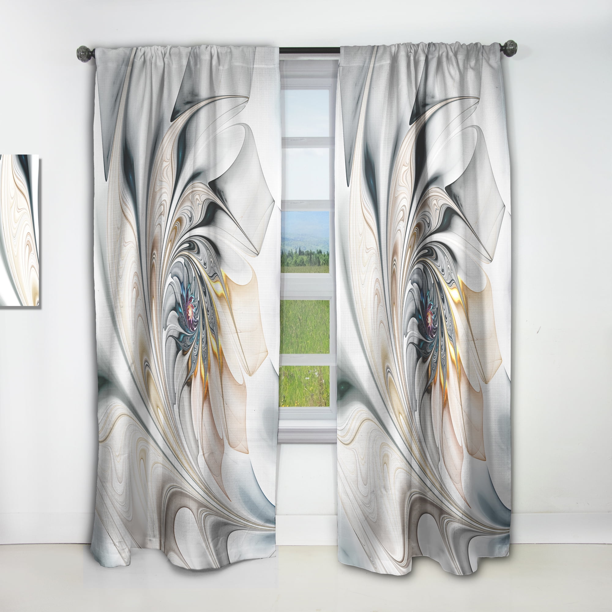 Designart 'White Stained Glass Fractal Floral Art' Modern Curtain Panel