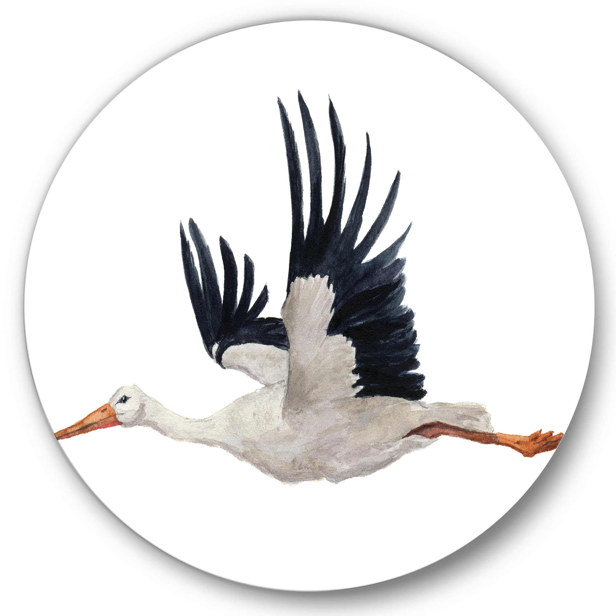 Designart 'White Stork Ciconia Flying Bird ' Traditional Circle Metal Wall Art 23x23 - Disc of 23