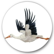 Designart 'White Stork Ciconia Flying Bird ' Traditional Circle Metal Wall Art 36x36 - Disc of 36