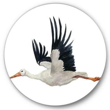 Designart 'White Stork Ciconia Flying Bird ' Traditional Circle Metal Wall Art 36x36 - Disc of 36