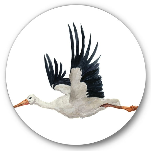 Designart 'White Stork Ciconia Flying Bird ' Traditional Circle Metal Wall Art 36x36 - Disc of 36