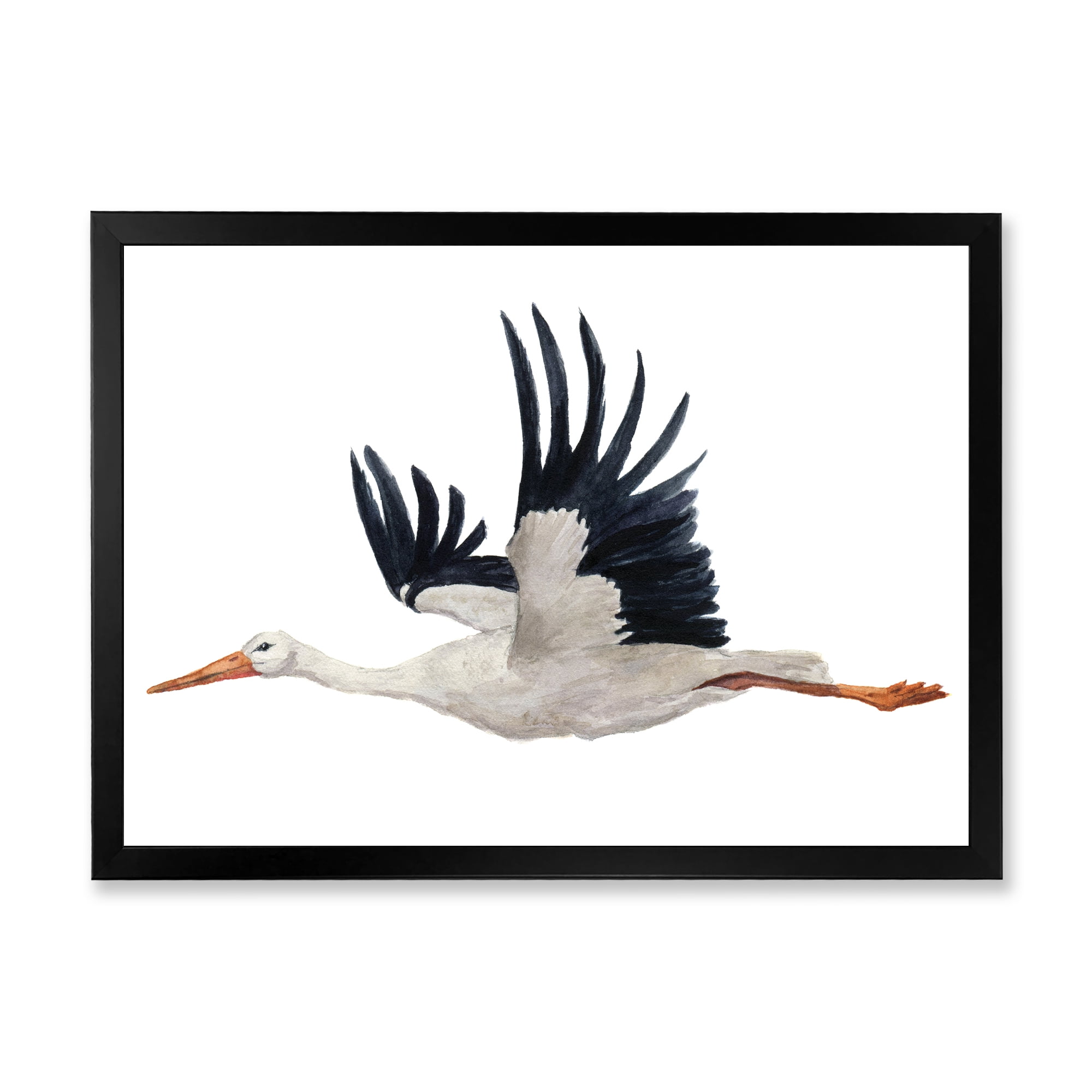 Designart 'White Stork Ciconia Flying Bird ' Traditional Framed Art Print