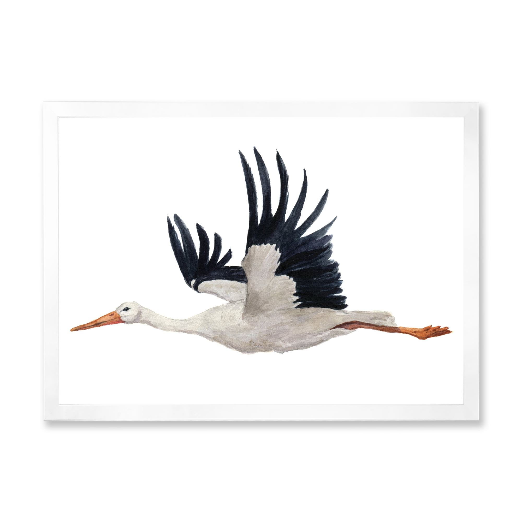 Designart 'White Stork Ciconia Flying Bird ' Traditional Framed Art Print