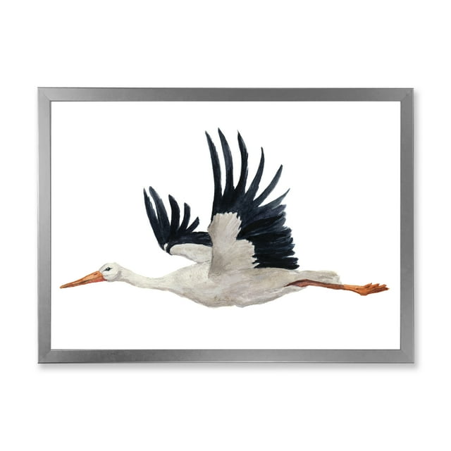 Designart 'White Stork Ciconia Flying Bird ' Traditional Framed Art Print