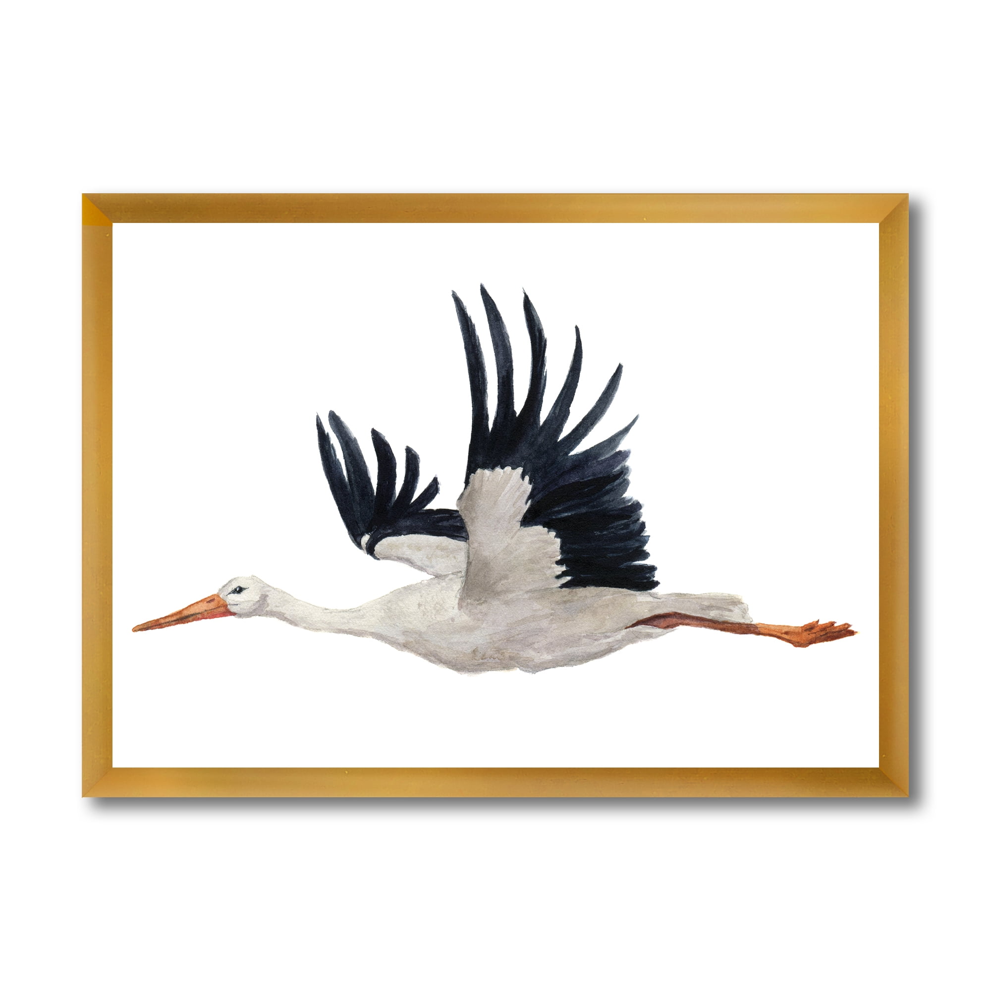 Designart 'White Stork Ciconia Flying Bird ' Traditional Framed Art Print