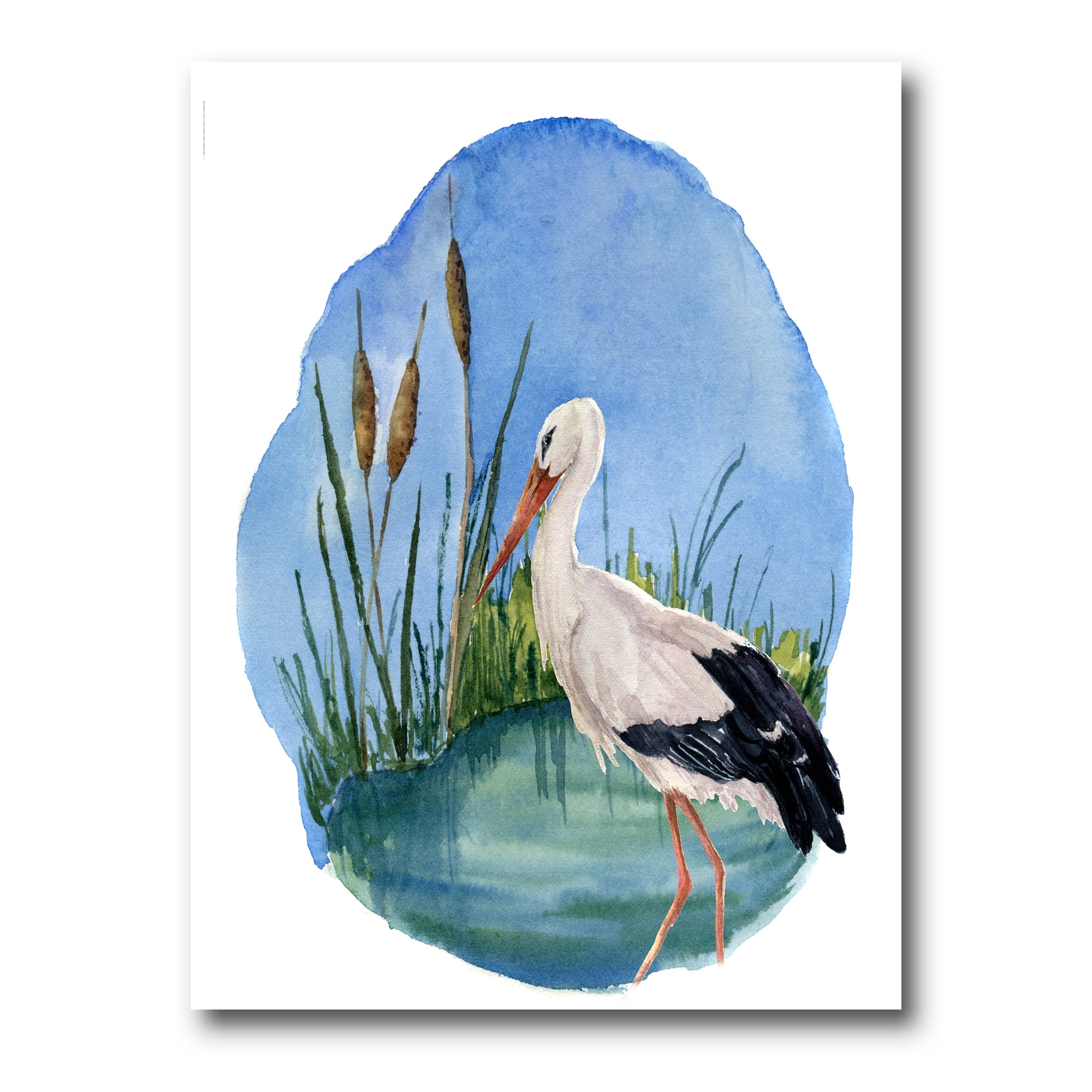 Designart ' White Stork On The Swamp Blue ' Traditional Canvas Wall Art Print