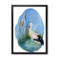 Designart 'White Stork On The Swamp Blue' Traditional Framed Art Print