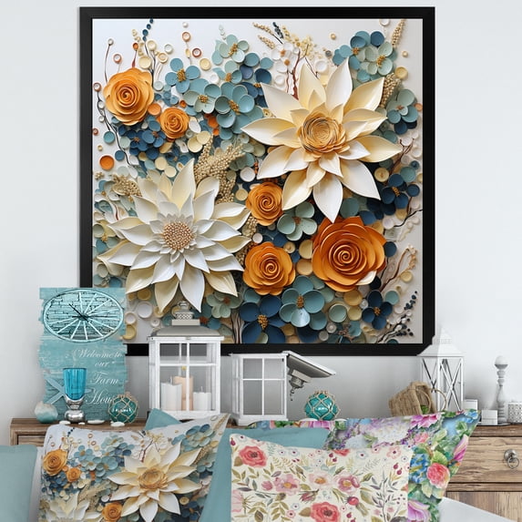 Designart "White Succulents Flowers peaceful Succulents" Floral Floater Framed Wall Decor