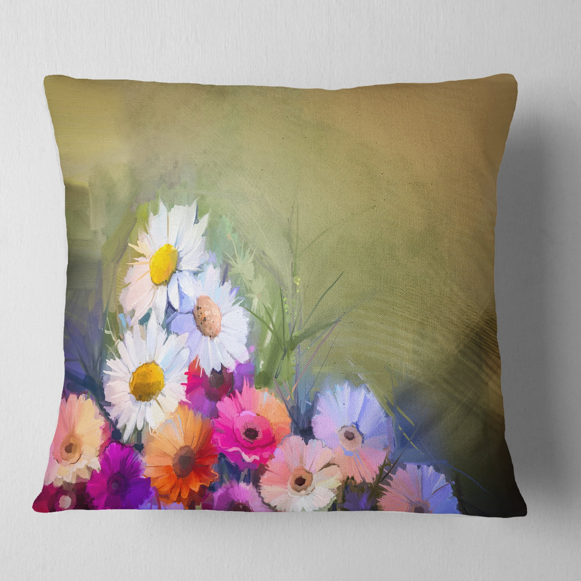 Designart White Sunflower and Gerbera Flowers - Floral Throw Pillow - 18x18