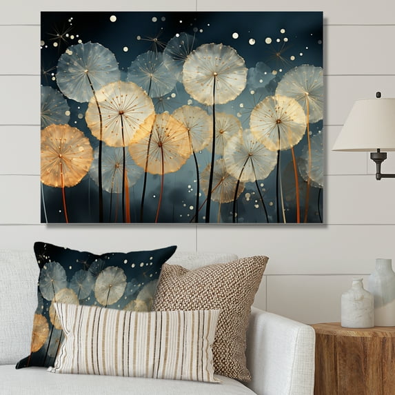 Designart "White Teal Dandelion Euphony II" Floral Canvas Wall Art