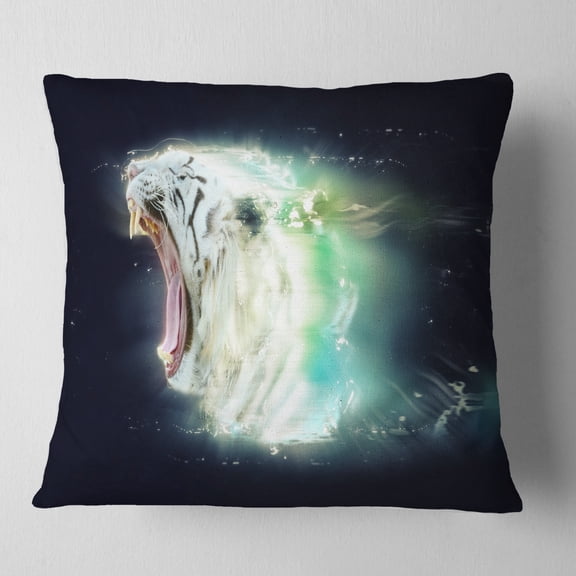 Designart White Tiger with Open Jaws - Animal Throw Pillow - 18x18