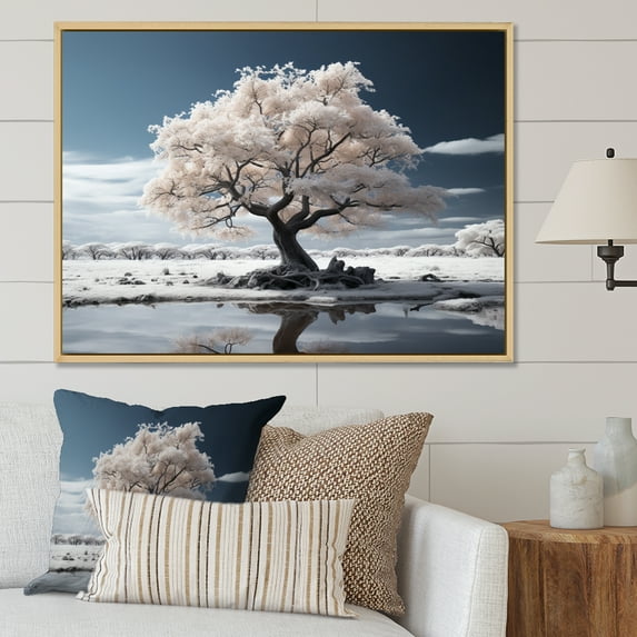 Designart "White Tree Arboretum horizon I" Landscape Trees Floater Framed Canvas Print