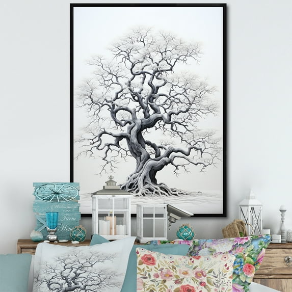 Designart "White Tree euphony Landscape II" Floral & Botanical Floater Framed Canvas Print
