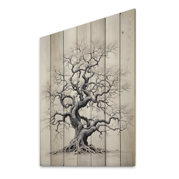 Designart "White Tree euphony Landscape II" Floral & Botanical Print on Natural Pine Wood