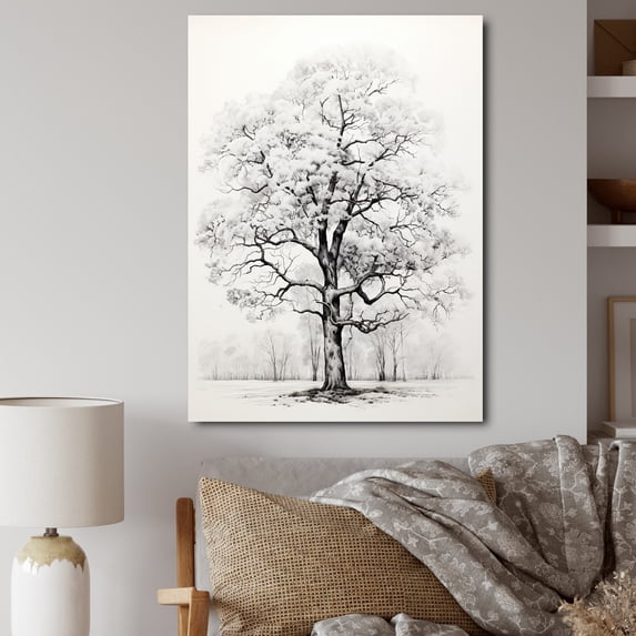Designart "White Tree gracefulness Landscape" Floral & Botanical Canvas Print