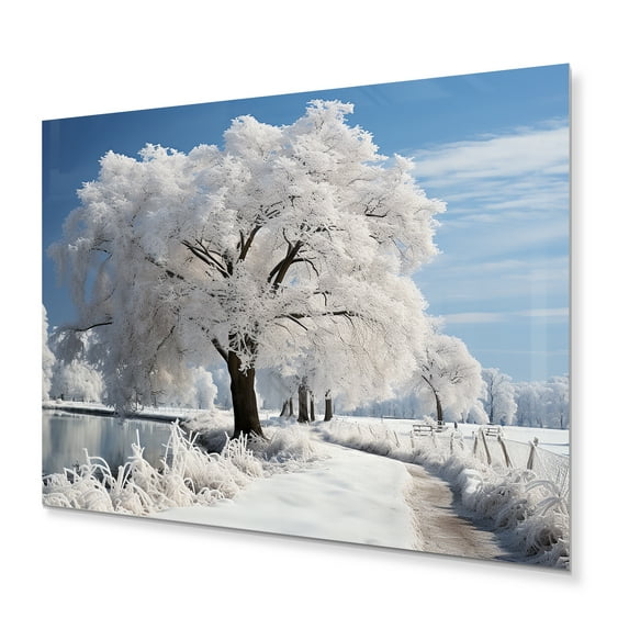 Designart "White Tree in Winter Scenery V" Landscapes Metal Art Living Room