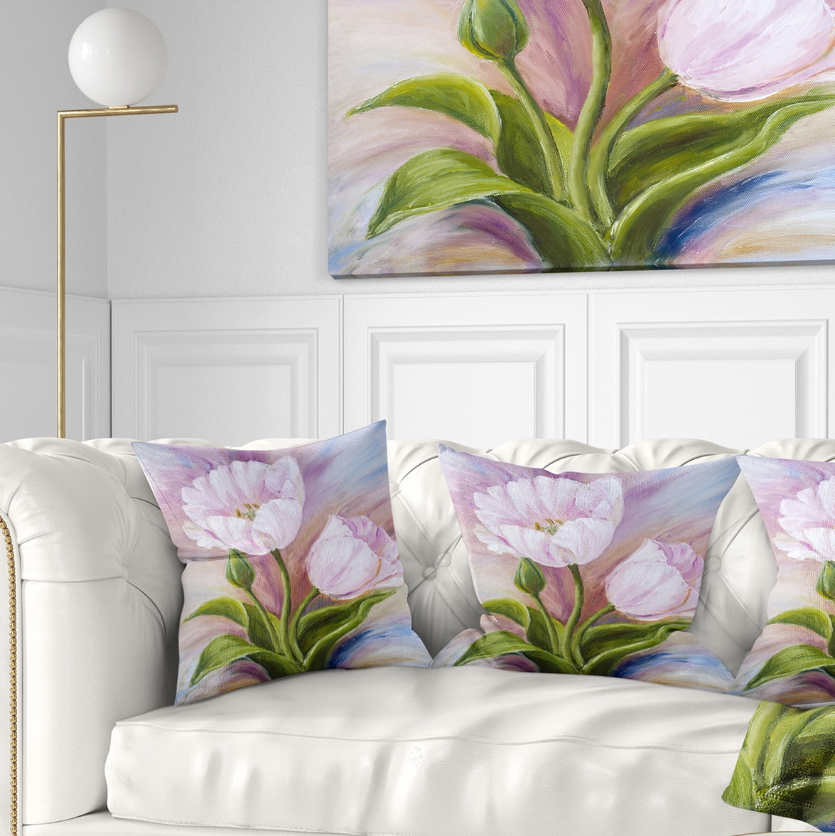 Designart White Tulips - Floral Throw Pillow - 16x16