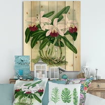 Designart 'White Vintage Orchid Flower I' Traditional Print on Natural Pine Wood