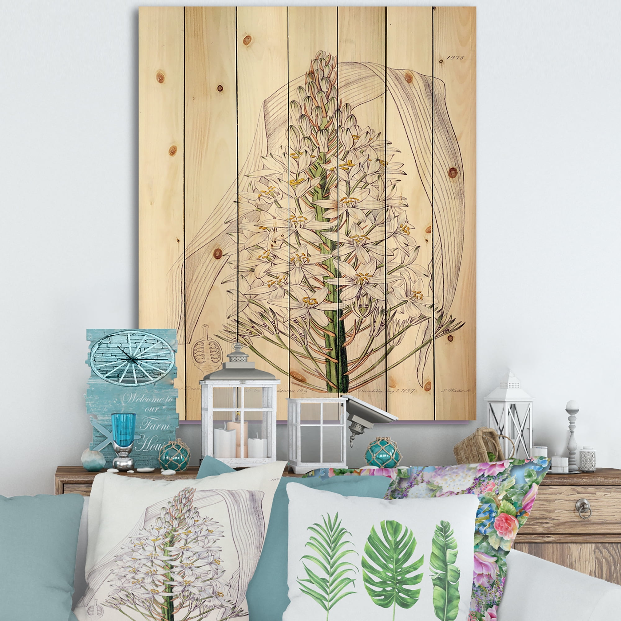 Designart 'White Vintage Orchid I' Traditional Print on Natural Pine Wood