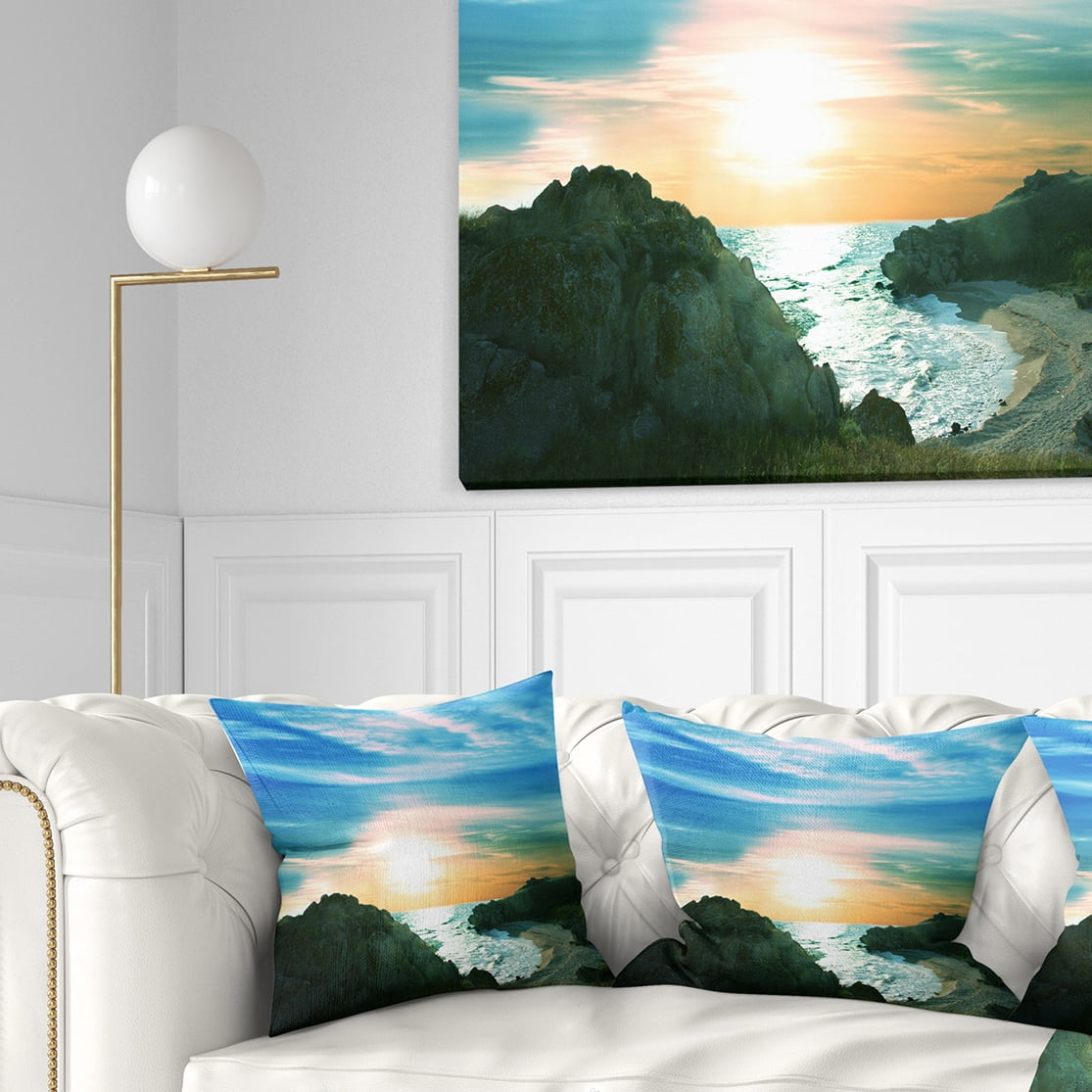 Designart White Waters among Beach Hills - Seashore Throw Pillow - 16x16
