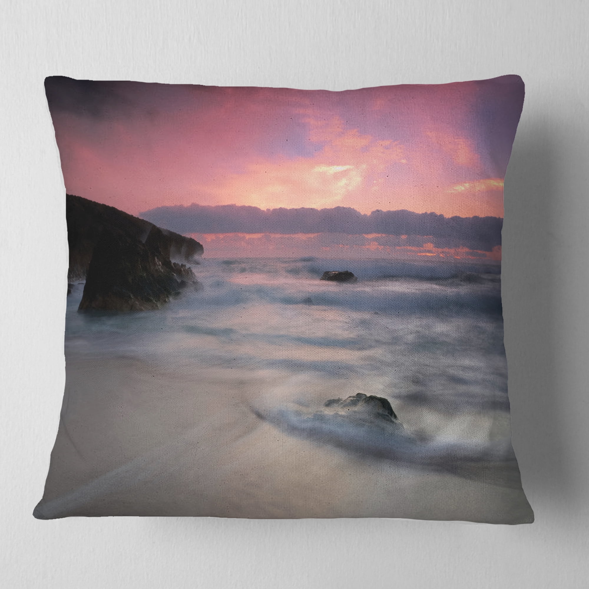 Designart White Waters at Guincho Beach Cascais - Seashore Throw Pillow - 16x16