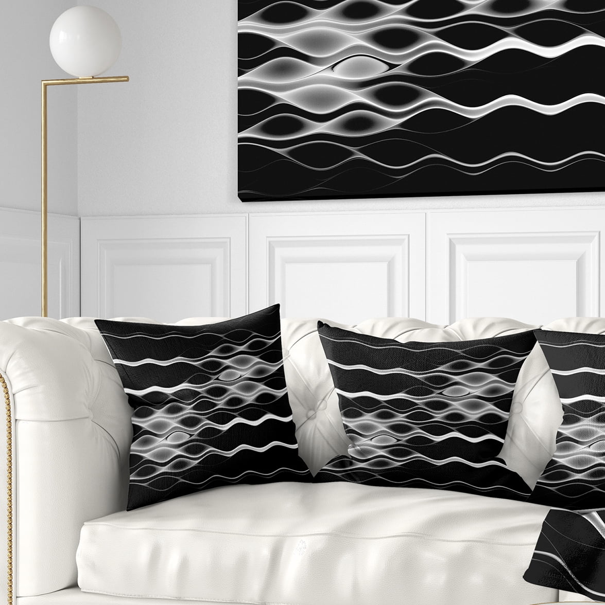 Designart White Waves Fractal Pattern - Abstract Throw Pillow - 16x16
