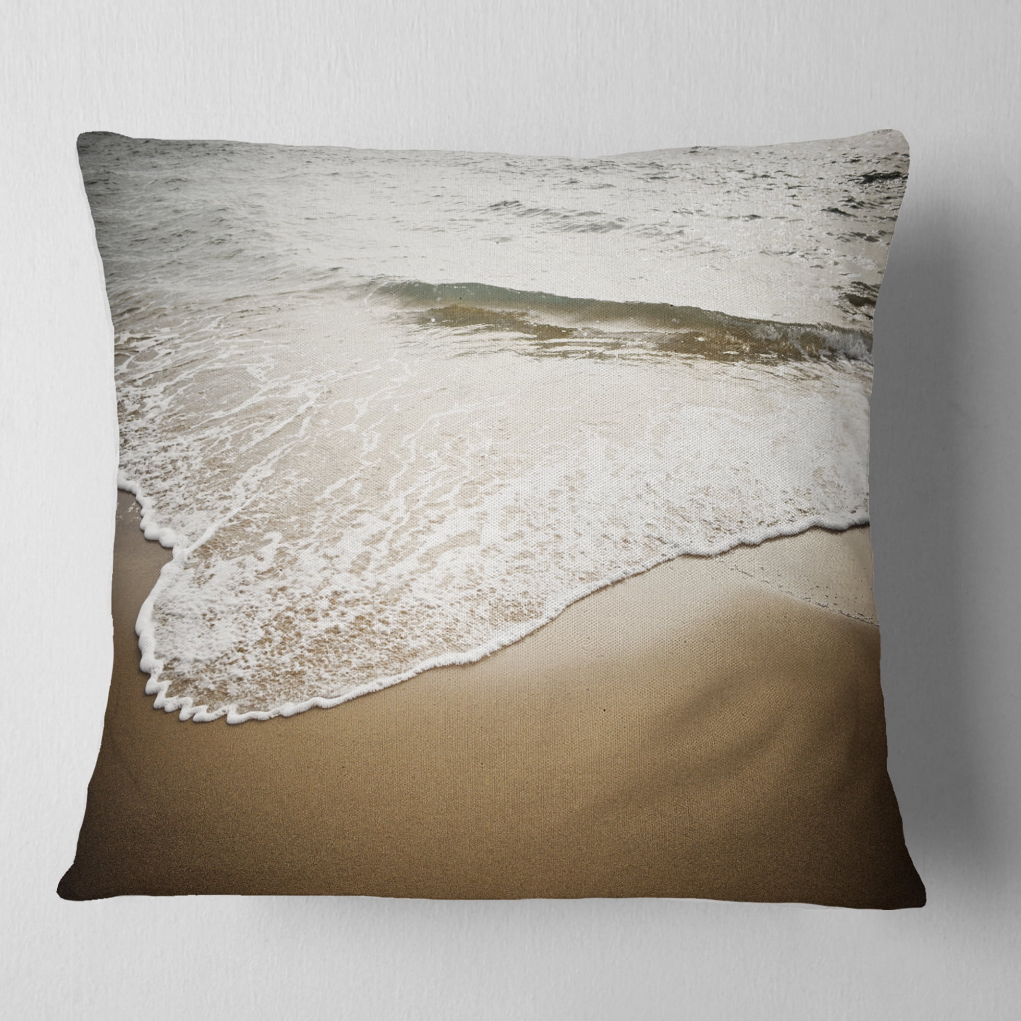 Designart White Waves in Mediterranean Sea - Seashore Throw Pillow - 18x18