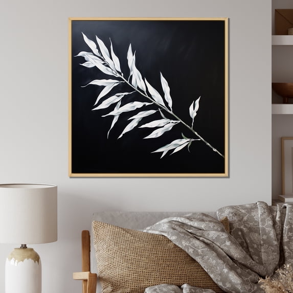 Designart "White Willow Leaves I" Leaves Floater Framed Wall Decor