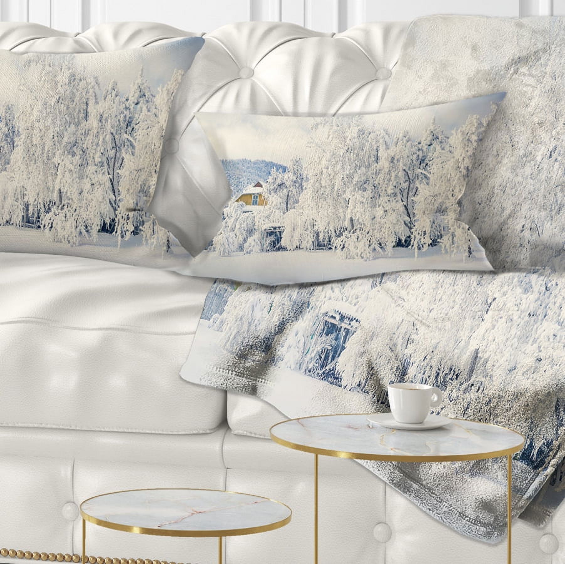 Designart White Winter Mountain Landscape - Photography Throw Pillow - 12x20