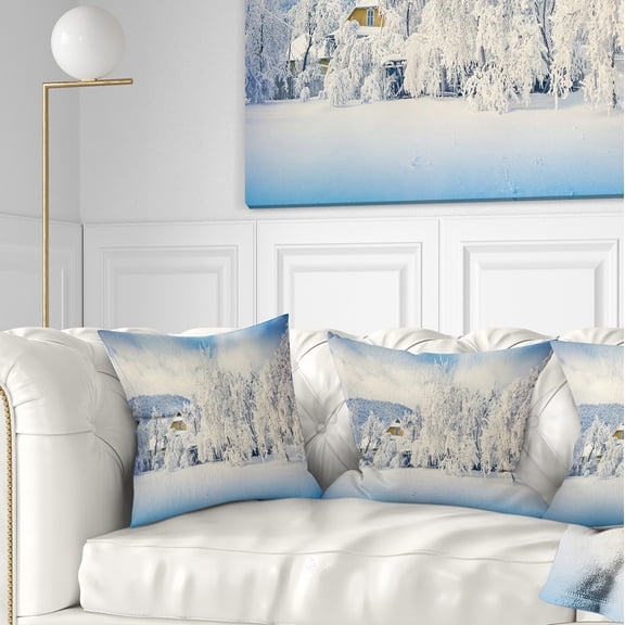 Designart White Winter Mountain Landscape - Photography Throw Pillow - 18x18
