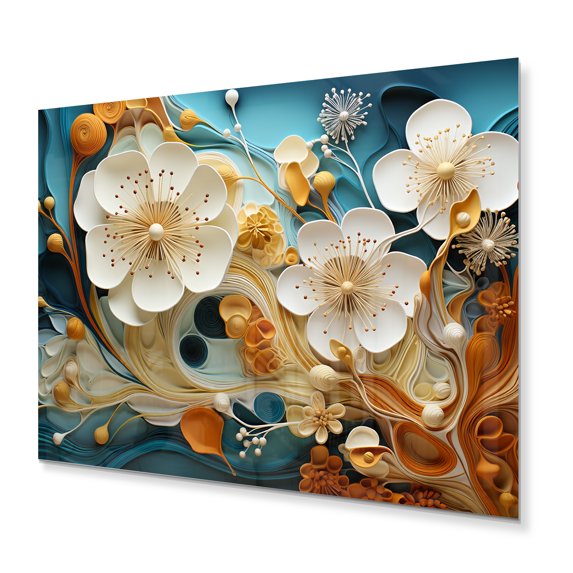 Designart "White Yellow Abstract Fractal composition Melodies" Modern Metal Art Living Room