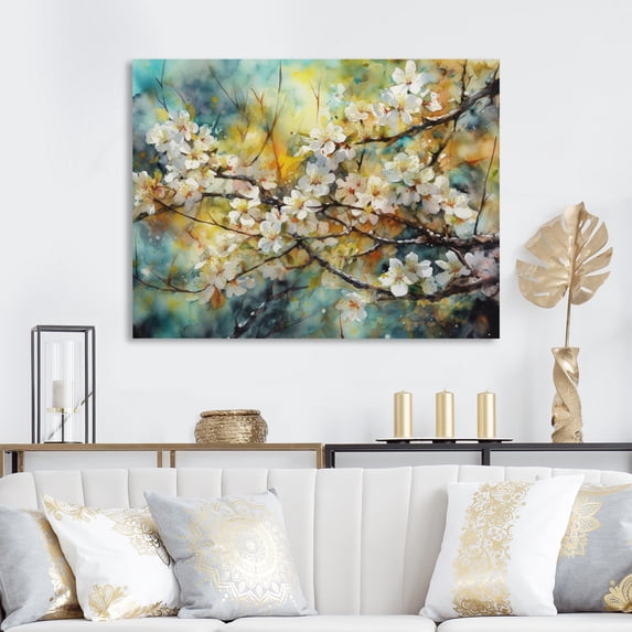 Designart "White Yellow Apple Tree Artistry" Floral Apple Tree Canvas Art Print
