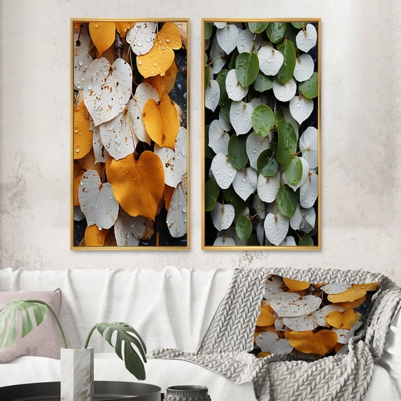 Designart "White and Yellow Forest Leaves in Aspen Colorado Scenery" Usa Framed Wall Art Set Of 2 - White Landscapes Framed Canvas Set For Living Room Decor