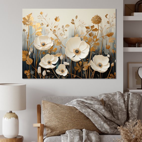 Designart "White Yellow Minimalism Flower composition" Abstract Botanicals Wall Decor