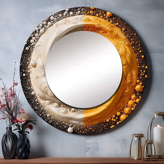Designart "White Yellow Yin And Yang Harmony in Contrast" Meditation Rund Mirror For Wall Decor - Large White Round Printed Mirror - Traditional Round Mirror 23" x 23" Inch