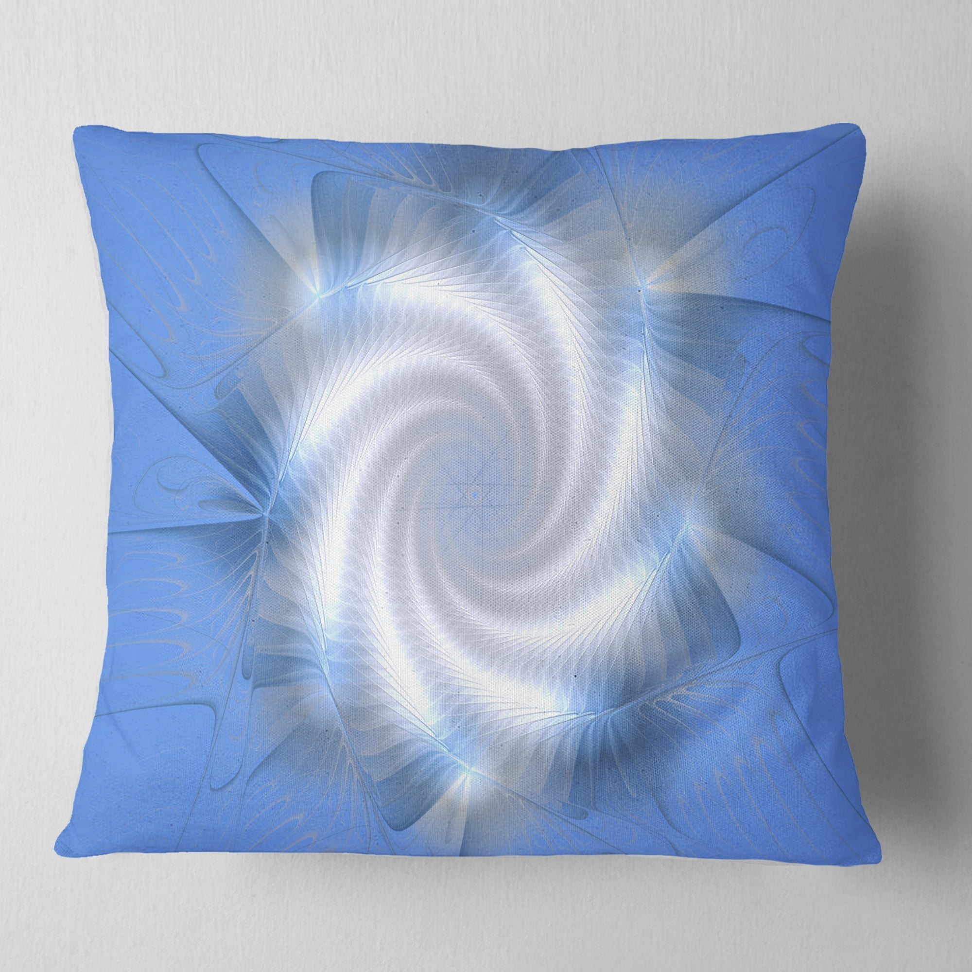 Designart White and Blue Fractal Star Flower - Floral Throw Pillow - 18x18