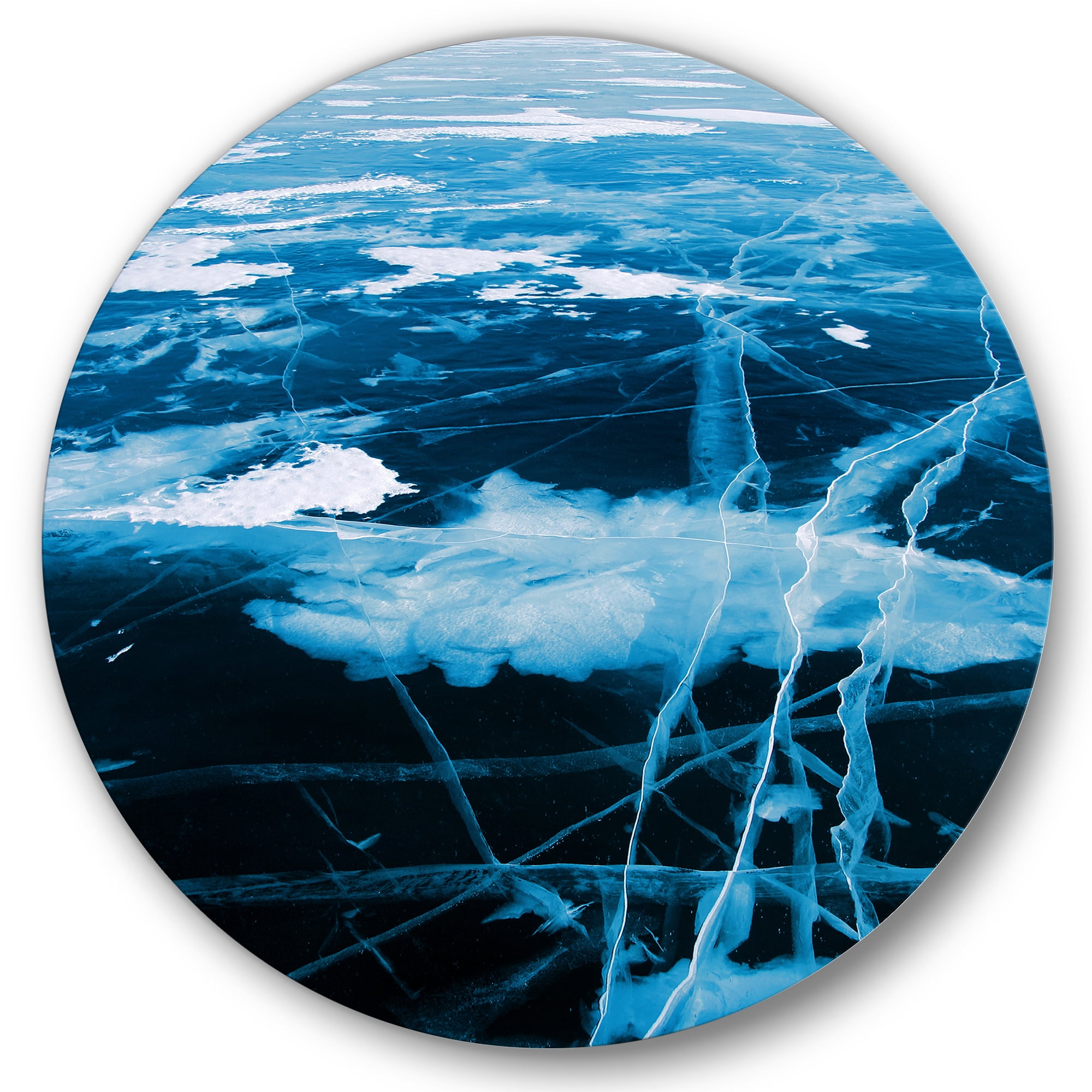 Designart 'White and Blue Ice Structure I' Modern Circle Metal Wall Art 23x23 - Disc of 23