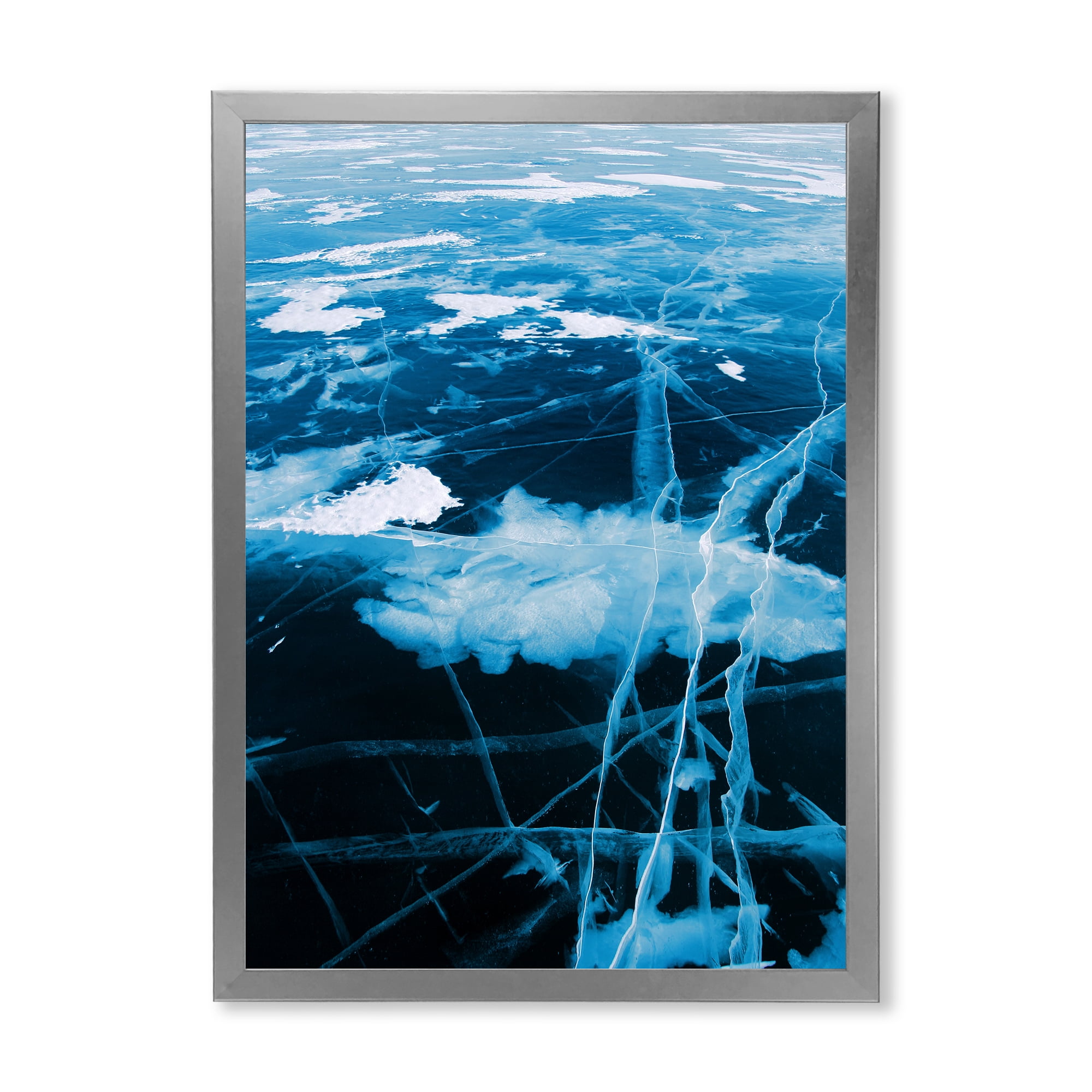 Designart 'White and Blue Ice Structure I' Modern Framed Art Print