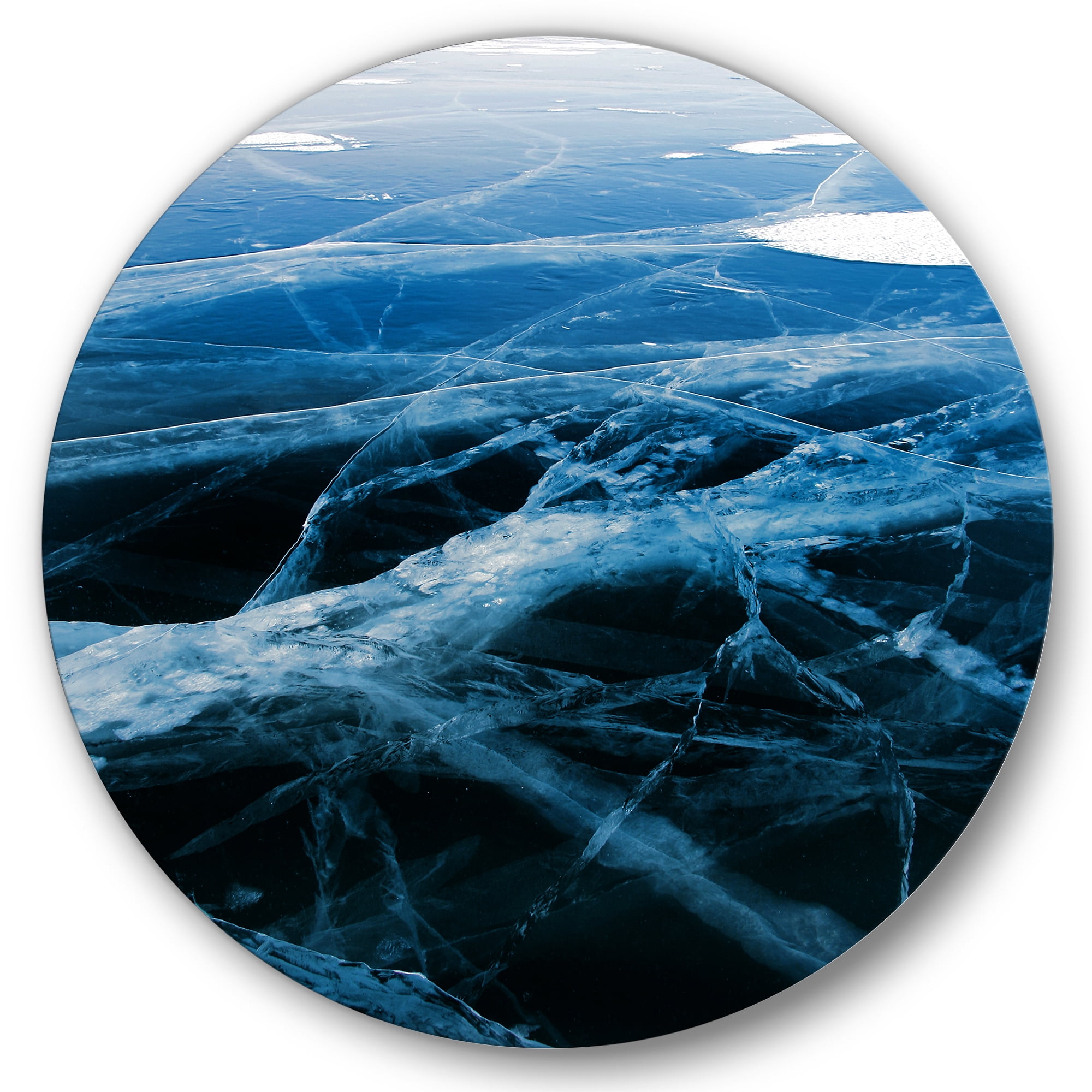 Designart 'White and Blue Ice Structure II' Modern Circle Metal Wall Art 29x29 - Disc of 29