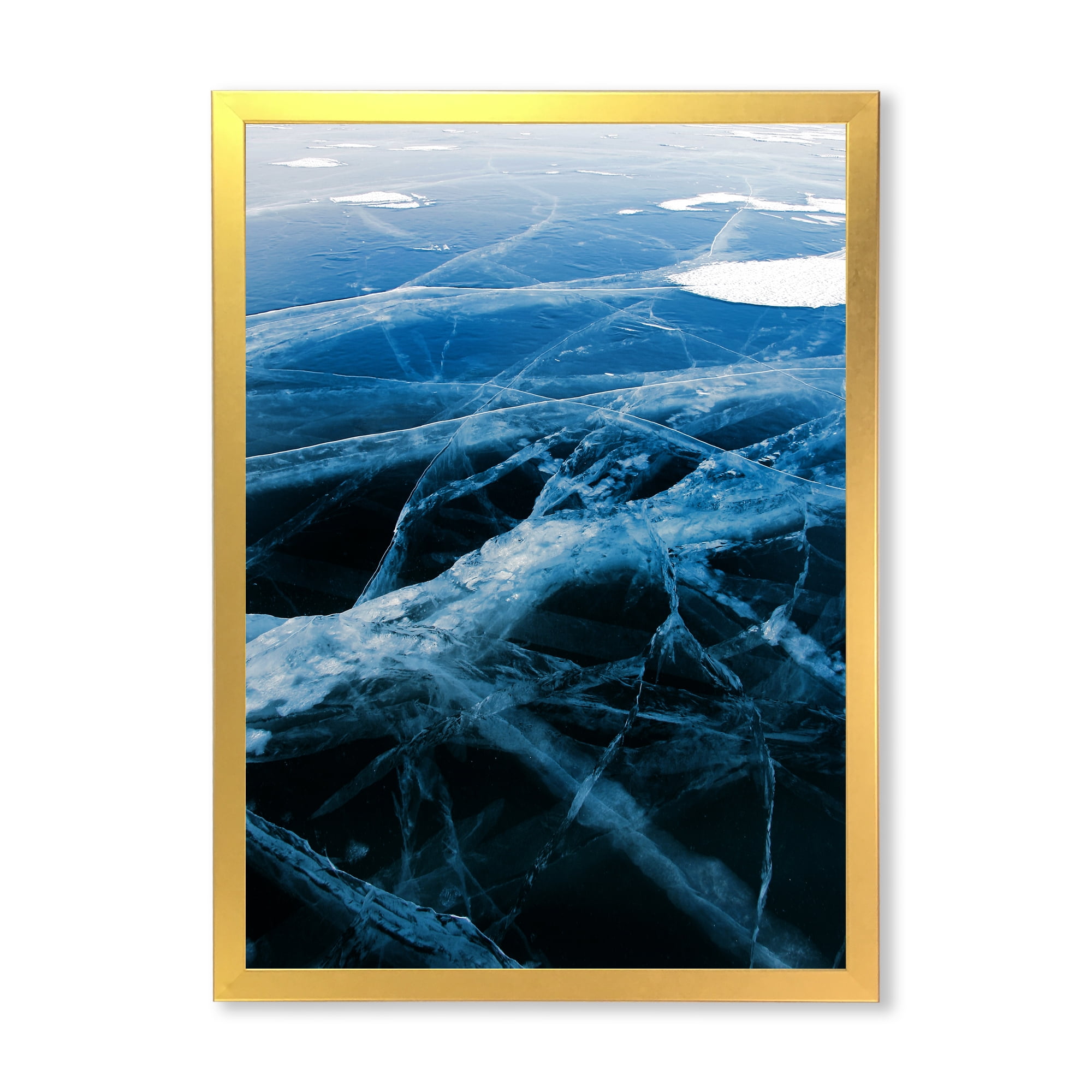 Designart 'White and Blue Ice Structure II' Modern Framed Art Print
