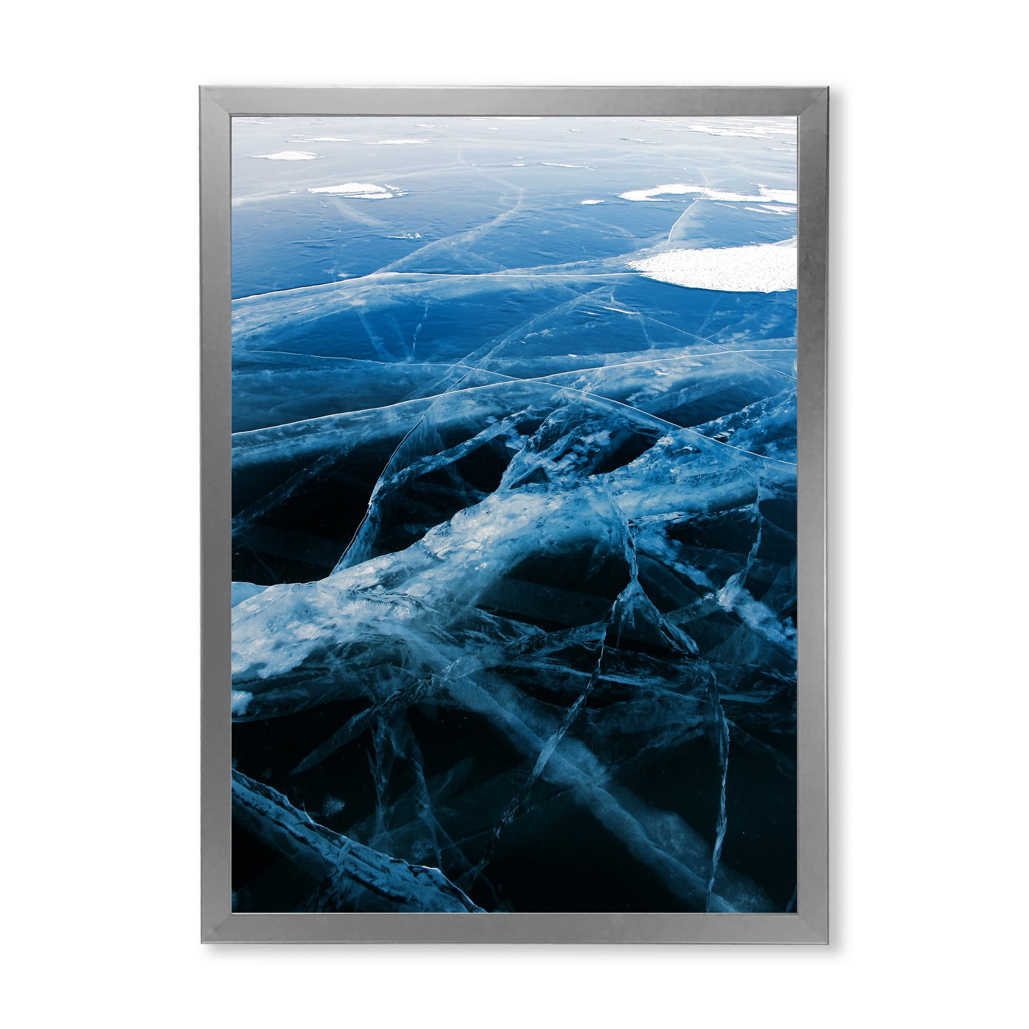 Designart 'White and Blue Ice Structure II' Modern Framed Art Print