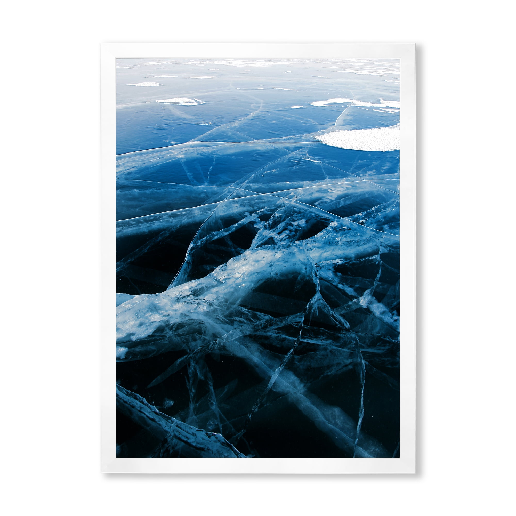 Designart 'White and Blue Ice Structure II' Modern Framed Art Print