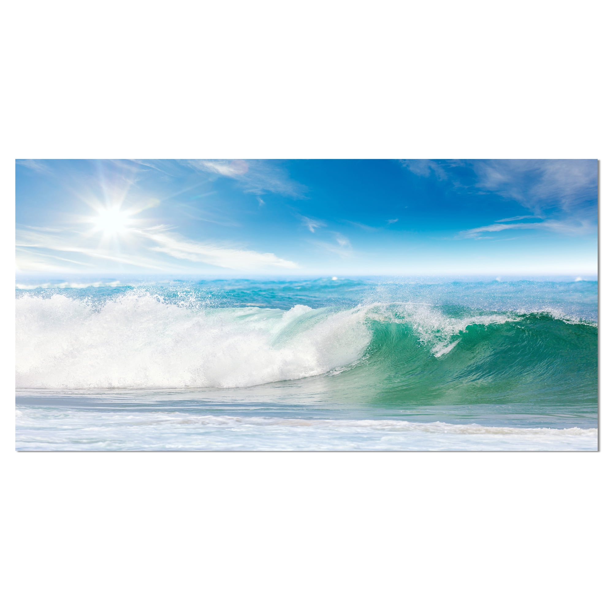 Designart 'White and Blue Waves under Sun ' Seascape Canvas Art Print