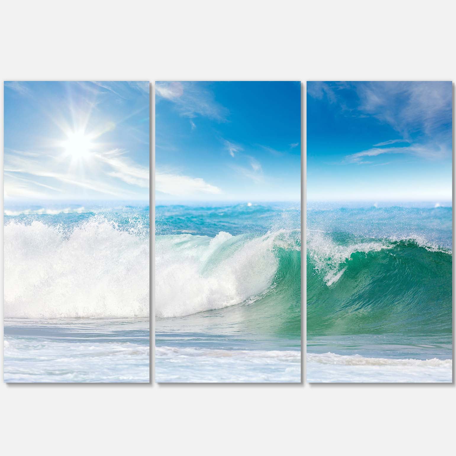 Designart 'White and Blue Waves under Sun ' Seascape Canvas Art Print